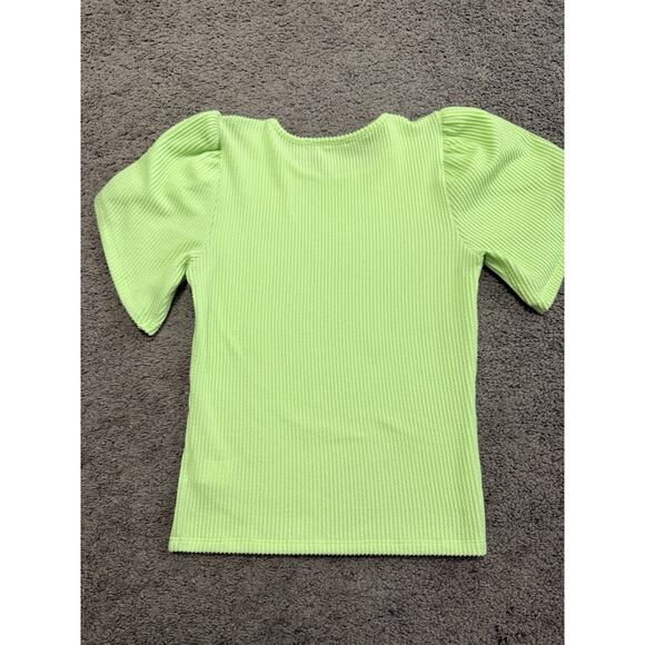 Caution to The Wind Small Tulip Sleeve Pullover Stretchy Lime Green Top NWT - Picture 3 of 5